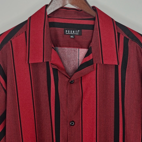 Pronti Collection By Phita Men's Red Striped Short Sleeve Dress Shirt Size 3XL - Picture 6 of 7